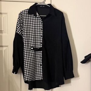 SHEIN Black and White Houndstooth Shirt